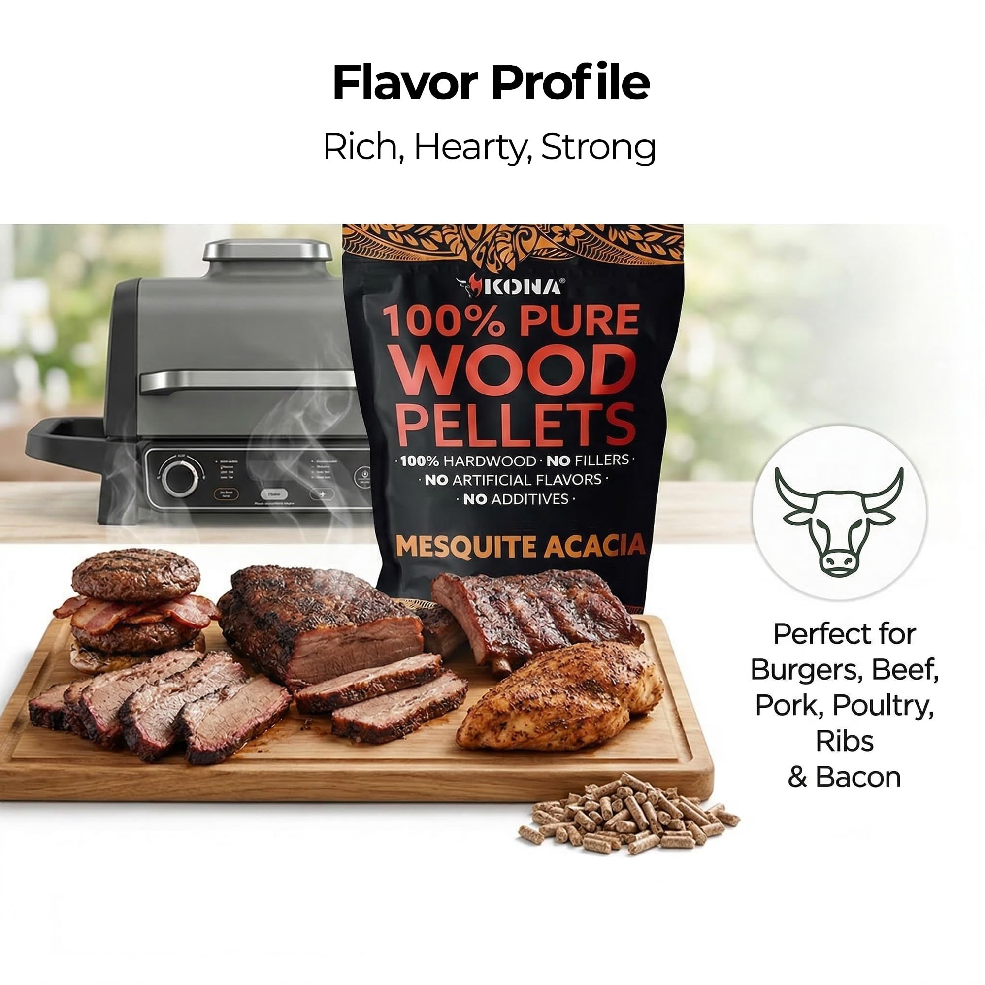 Kona 100% Mesquite Smoker Pellets, Intended for Ninja Woodfire Outdoor Grill, 2 lb Resealable Bag - Image 3