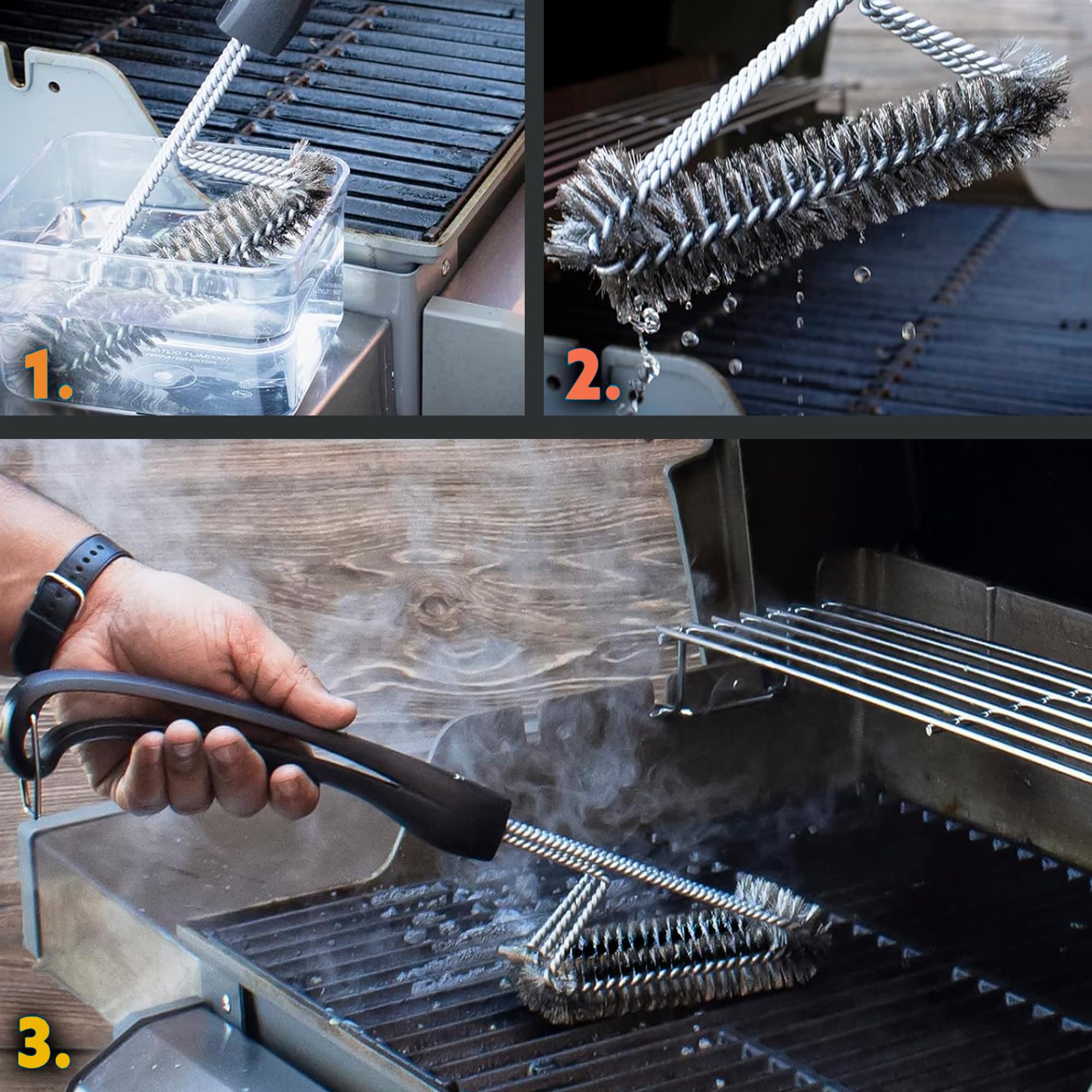 Kona 360 Clean Grill Brush – Powerful Grill Cleaner & BBQ Grill Brush for Outdoor Grill – Safe, Bristle BBQ Brush Grill Scraper, Accessory for Easy 30 Second Grill Cleaning - 18 Inch Long Handle - Image 4