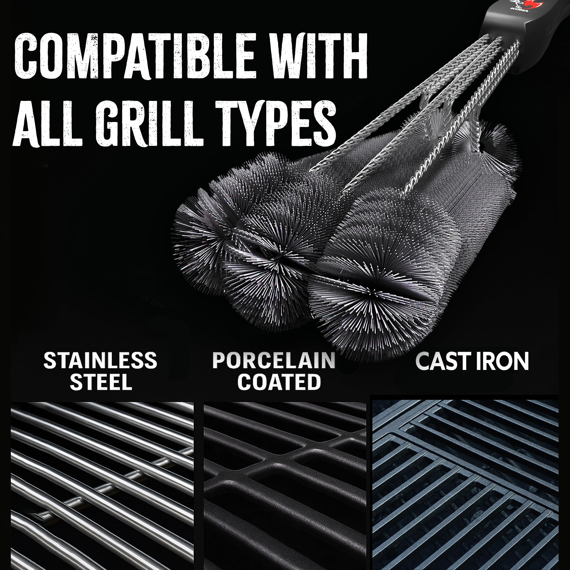 Kona 360 Clean Grill Brush – Powerful Grill Cleaner & BBQ Grill Brush for Outdoor Grill – Safe, Bristle BBQ Brush Grill Scraper, Accessory for Easy 30 Second Grill Cleaning - 18 Inch Long Handle - Image 5