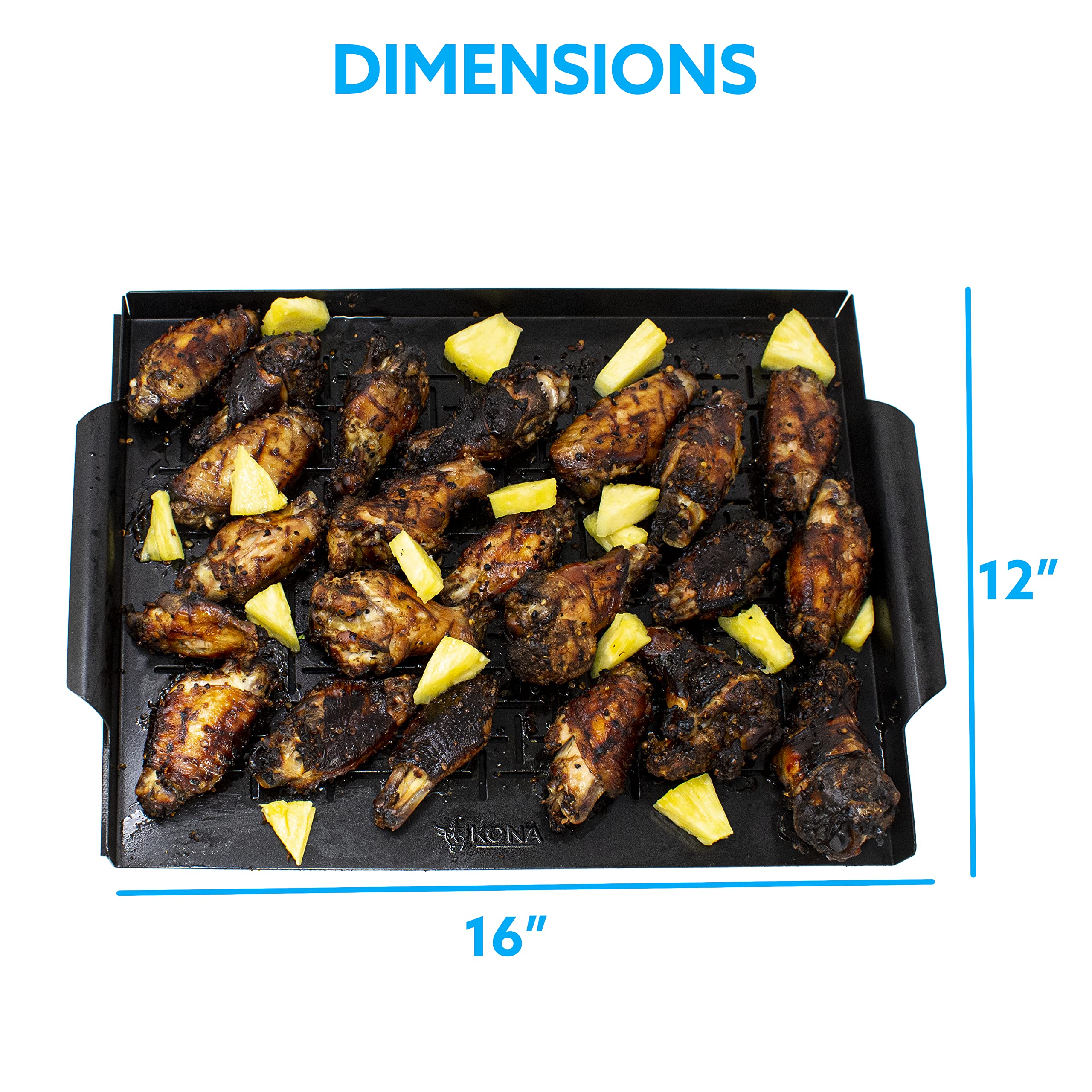 Kona Grill Tray - Heavy Duty BBQ Grilling Pan Will Never Warp & Enameled For Easier Cleaning - BBQ Accessory For Fish, Vegetables, Kabobs - 16x12 x1 inch - Image 3