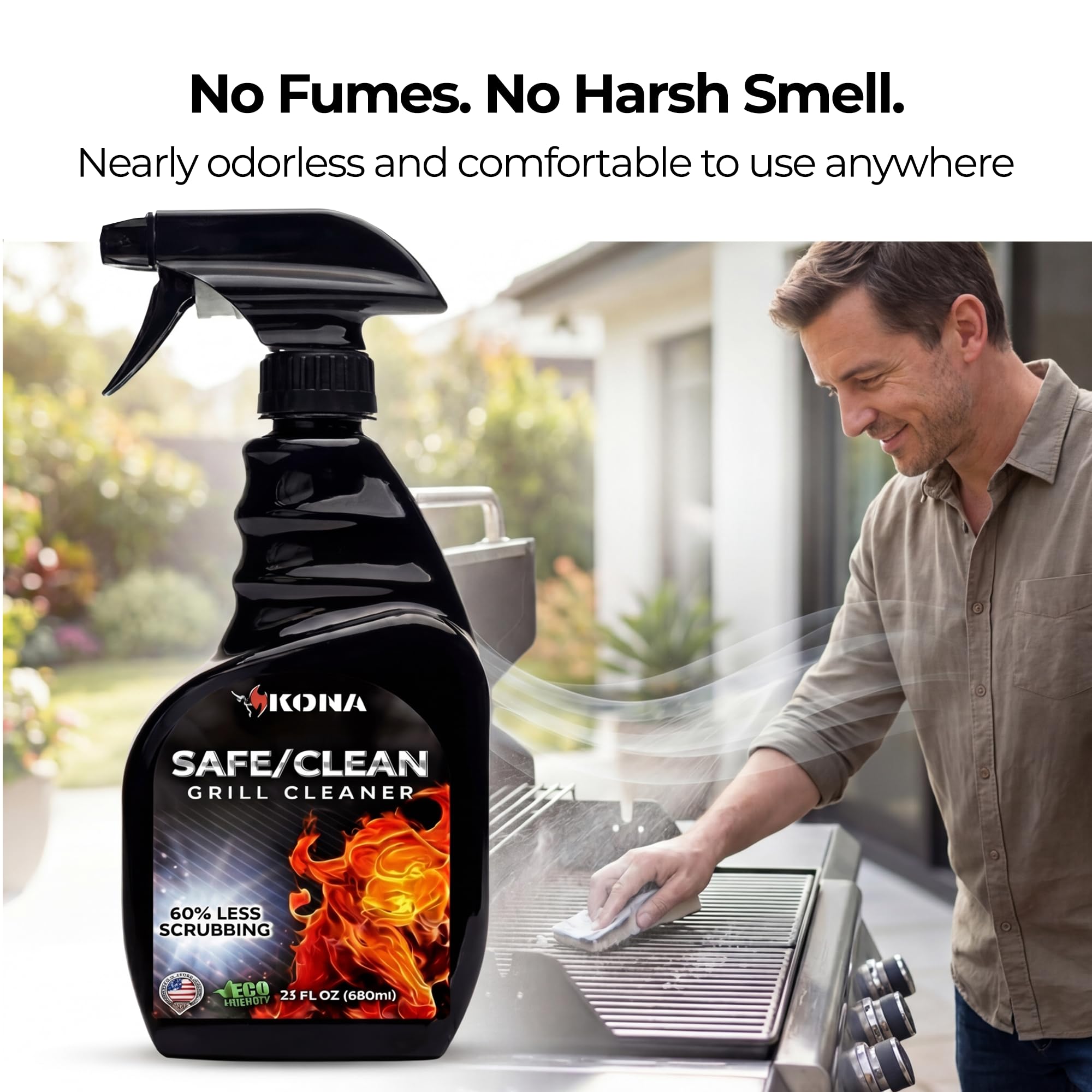 Kona Safe/Clean Grill Cleaner Spray - Now 40% More Cleaning Power, Heavy Duty No-Drip Gel, Eco-Friendly, Food Safe, BBQ Grate Degreaser, Biodegradable, Made in Michigan USA - 23oz - Image 4