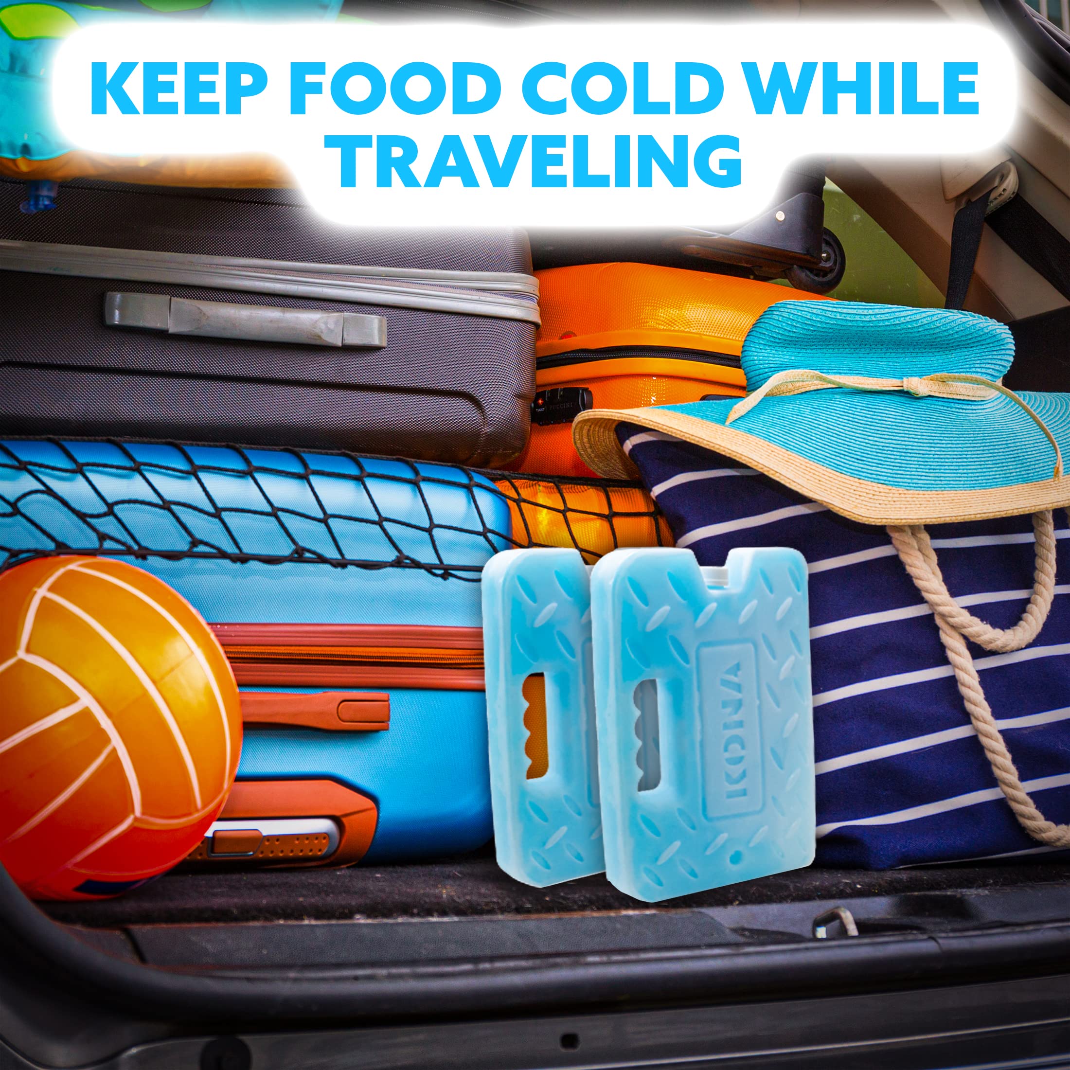 Kona (Set of 4) Blue Large & Small Ice Packs - (4 lb) Large Blue Ice Packs & (2 lb) Small Blue Ice Packs - Refreezable & Reusable for Coolers - Perfect for The Beach, Camping Trips, and Sports Events - Image 4