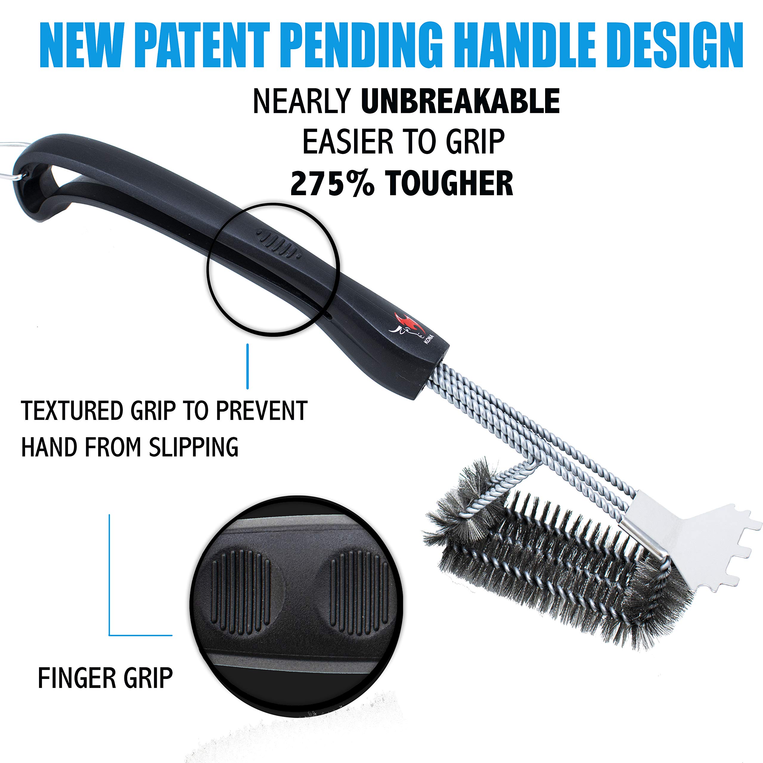 Kona Speed/Scrape Grill Brush and Scraper - Compatible with Weber and Other Brands Flat & Round Grill Grates - BBQ Cleaner for Gas Grills, Stainless Steel Cast Iron Grates - New Flex Grip Handle - Image 6