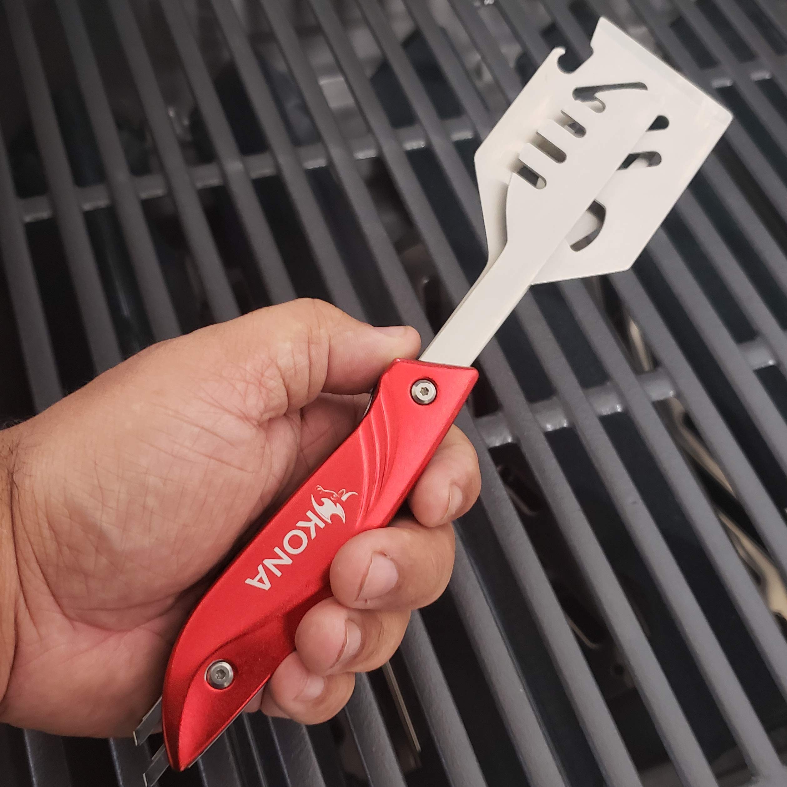 Kona Tailgater Grilling Accessories for Men - 6-in-1 BBQ Tool Set Includes Stainless Steel Spatula, Fork, Tongs & More - Heavy-Duty, Removable - Perfect Grill Gift in Premium Box - Image 3