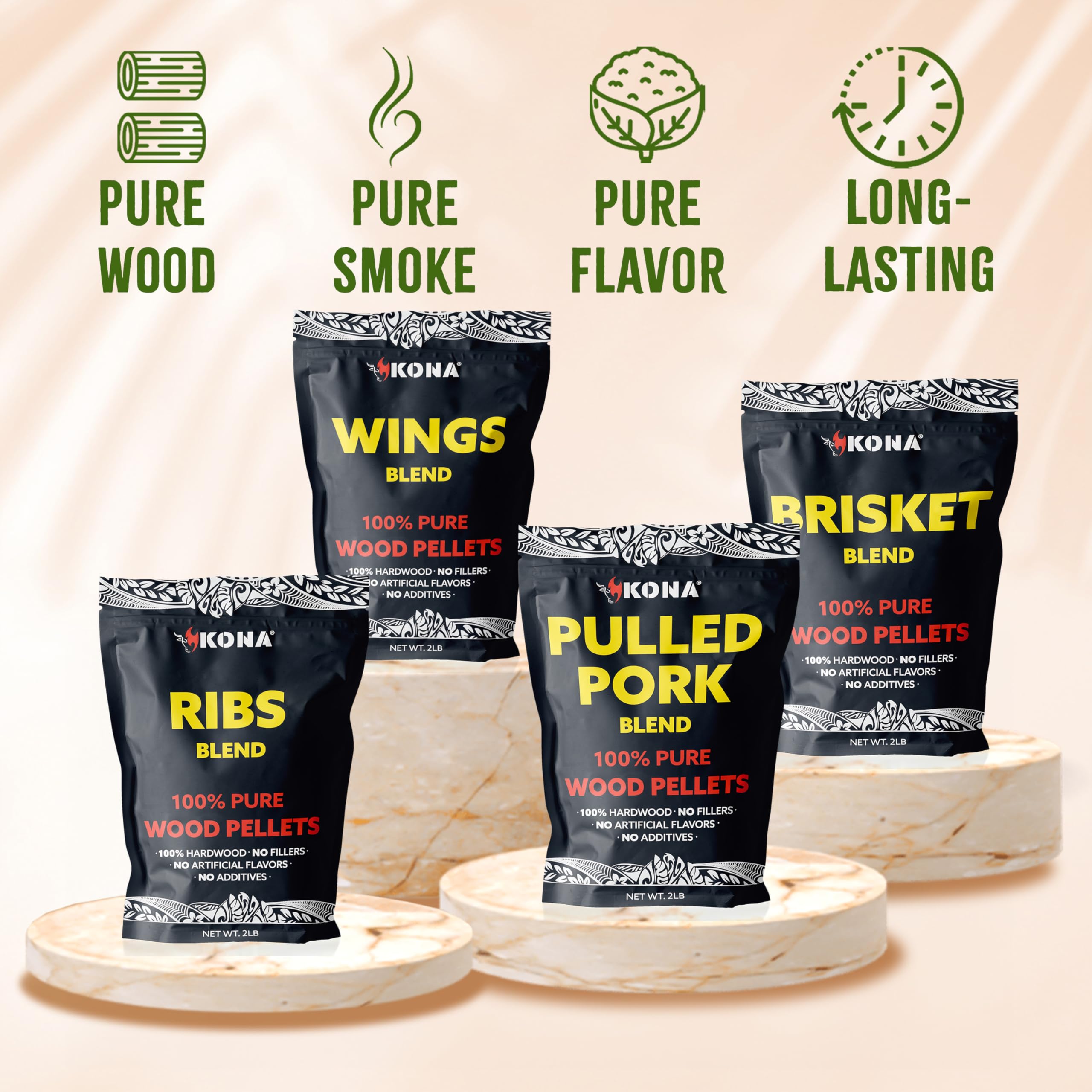 Kona Wood Pellets Brisket, Ribs, Wings,and Pulled Pork Blend Variety Pack, Intended for Ninja Woodfire Outdoor Grill, Wood Fire Oven, 4, 2lb Resealable Bags - Image 5