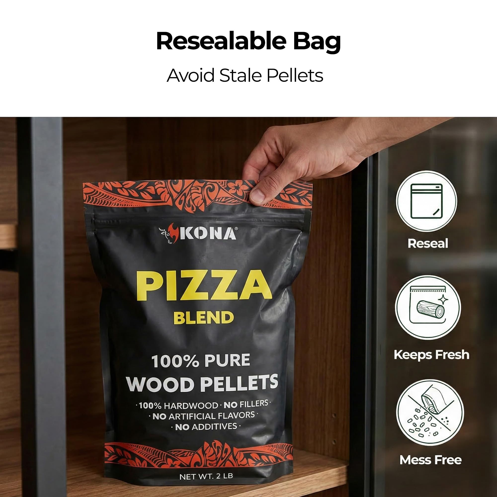 Kona Wood Pellets Pizza Blend, Intended for Ooni & Big Horn Pellet Pizza Ovens, 2lb Resealable Bag - Image 4